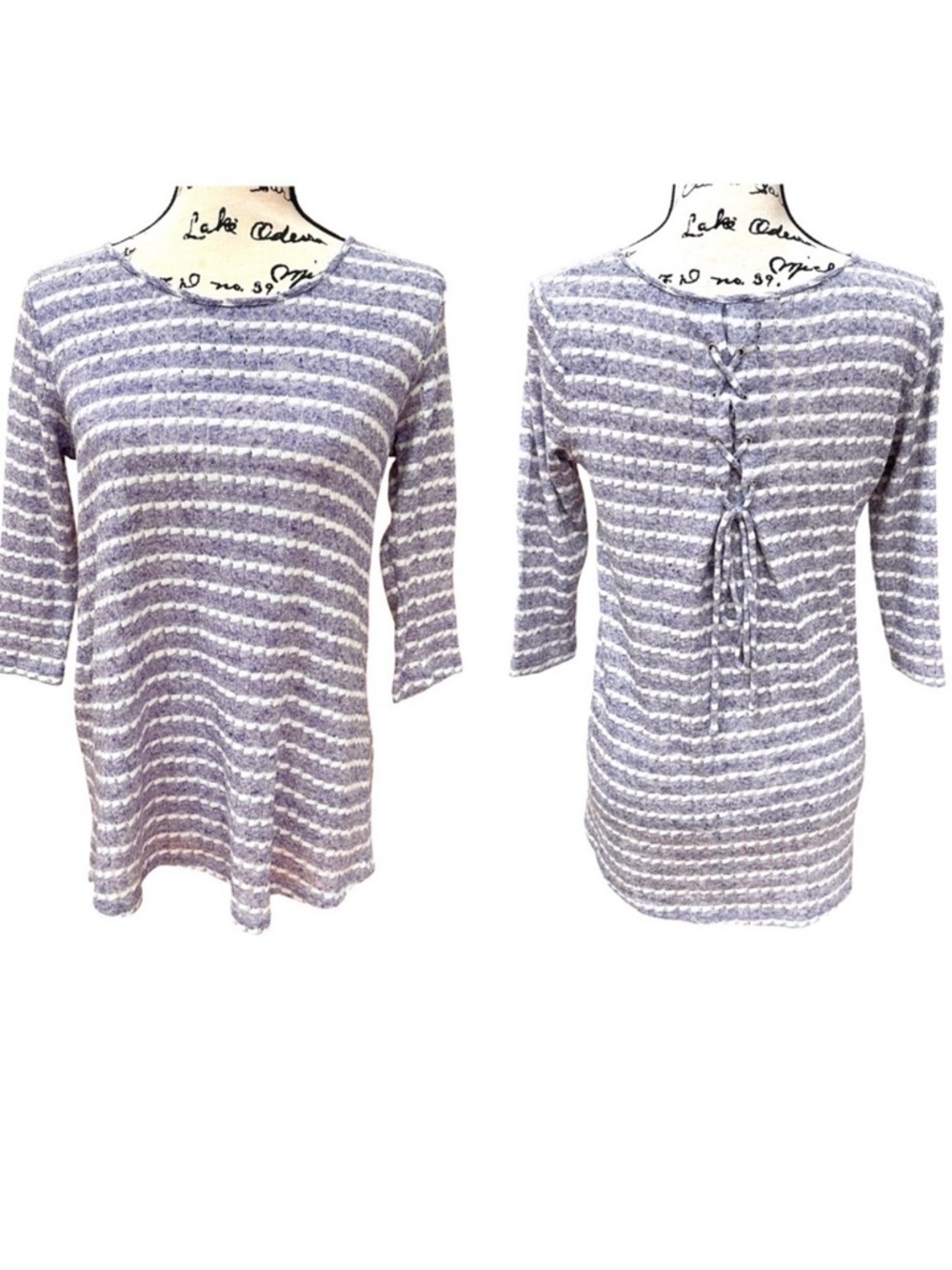 The Limited Lavender White Striped Top Laced Up Detail Back